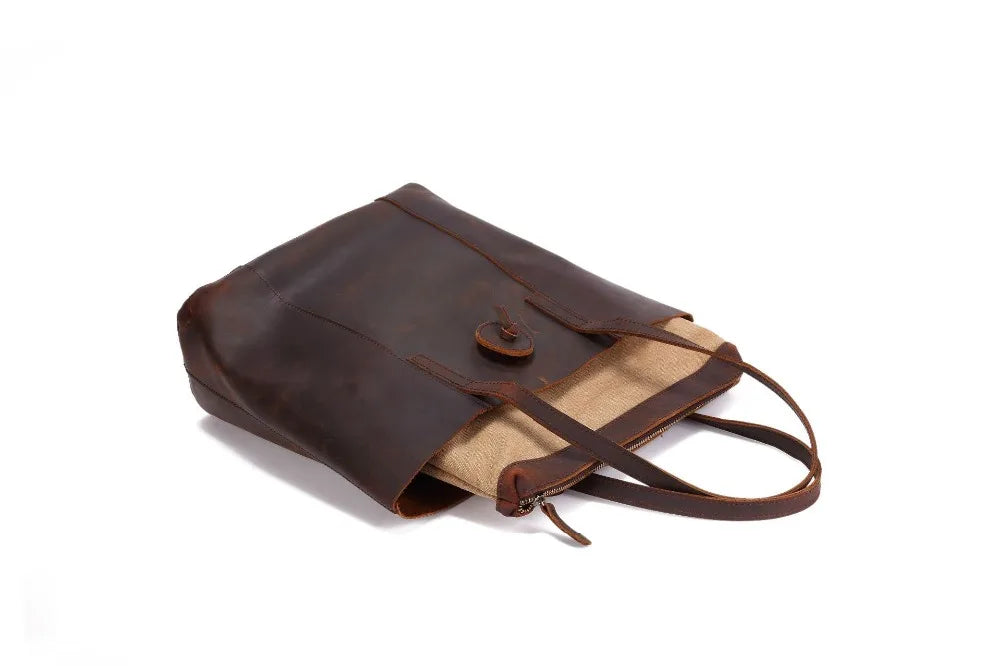 Women's Crazy Horse Leather Tote with Removable Clutch