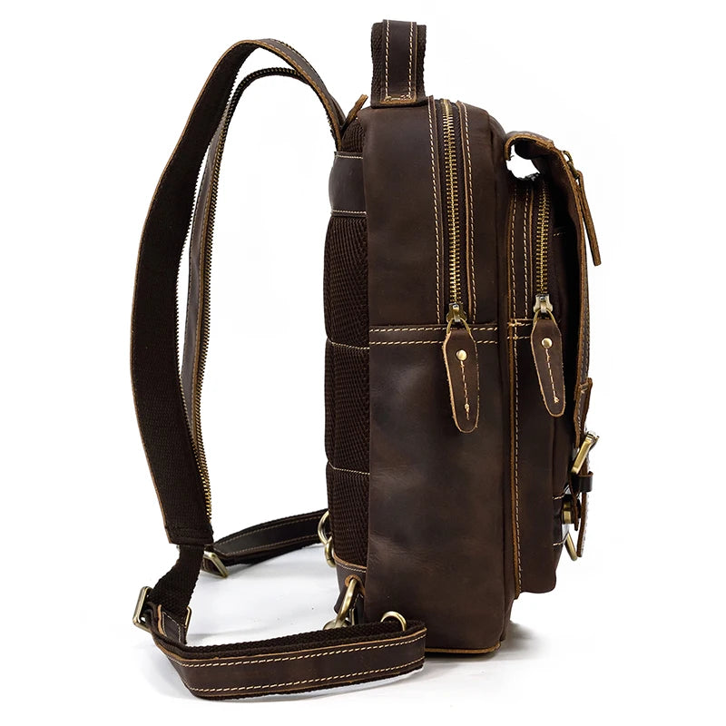 Men's Crazy Horse Chest Bag 2-Way Shoulder Backpack
