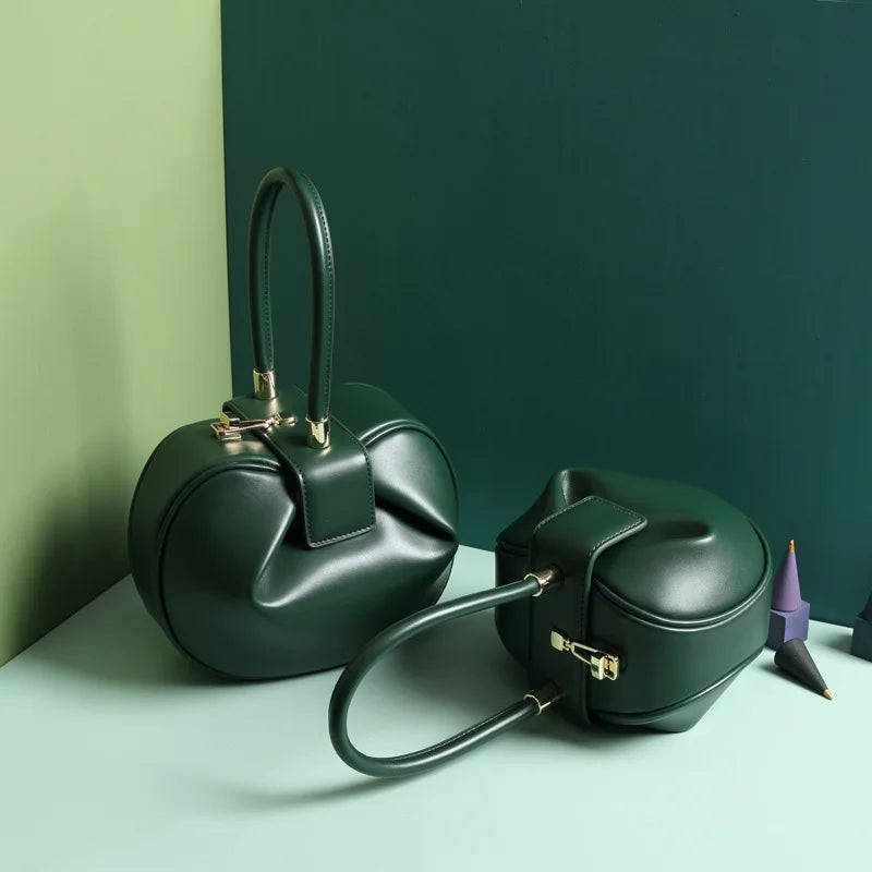 Women's Leather Dumpling Clutch - Khaki