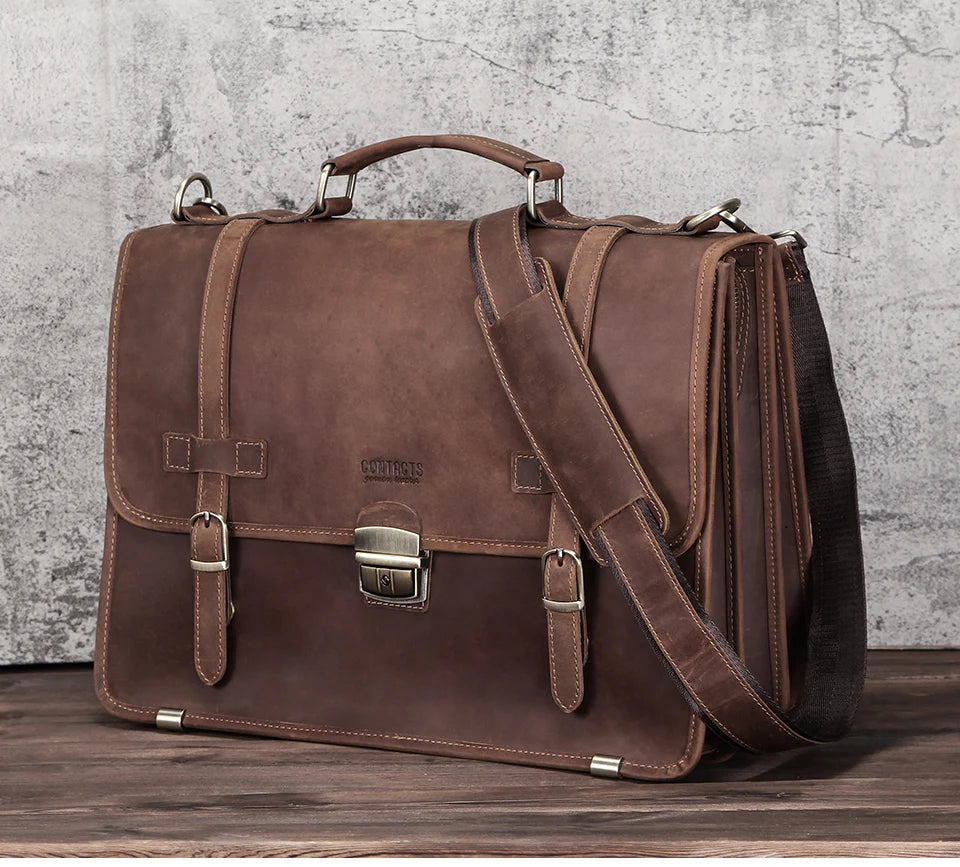 Leather Briefcase with 14-Inch Laptop Compartment