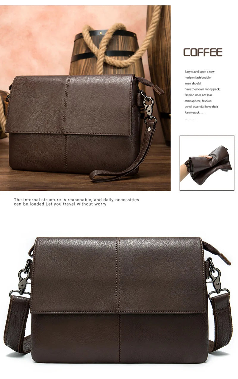 Men's Genuine Leather Clutch Wallet Double Zipper Business Bag Hand Purse