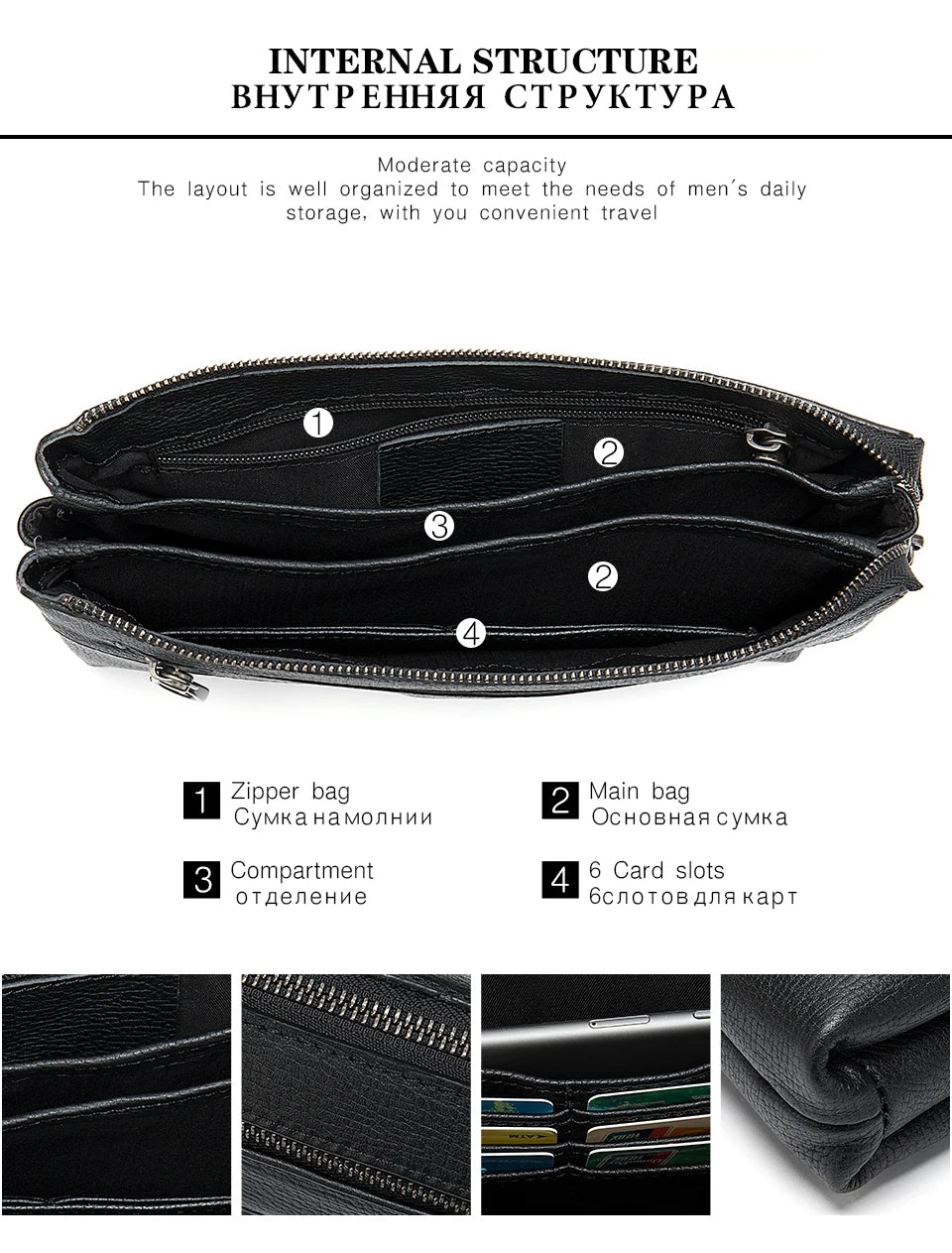 Men's Genuine Leather Clutch Wallet 7.9" iPad Soft Leather Hand Purse