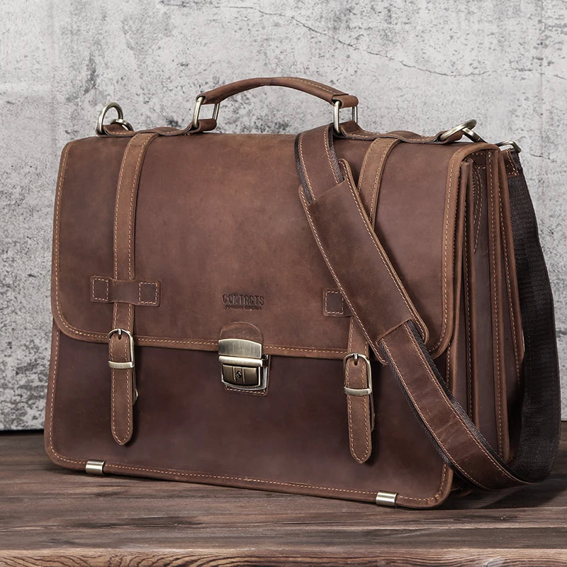 Leather Briefcase with 14-Inch Laptop Compartment