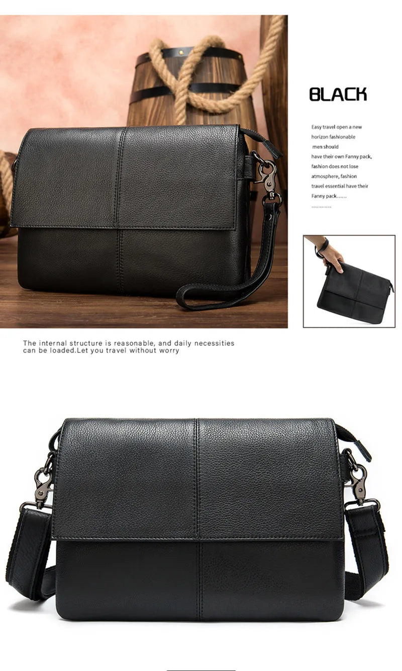 Men's Genuine Leather Clutch Wallet Double Zipper Business Bag Hand Purse