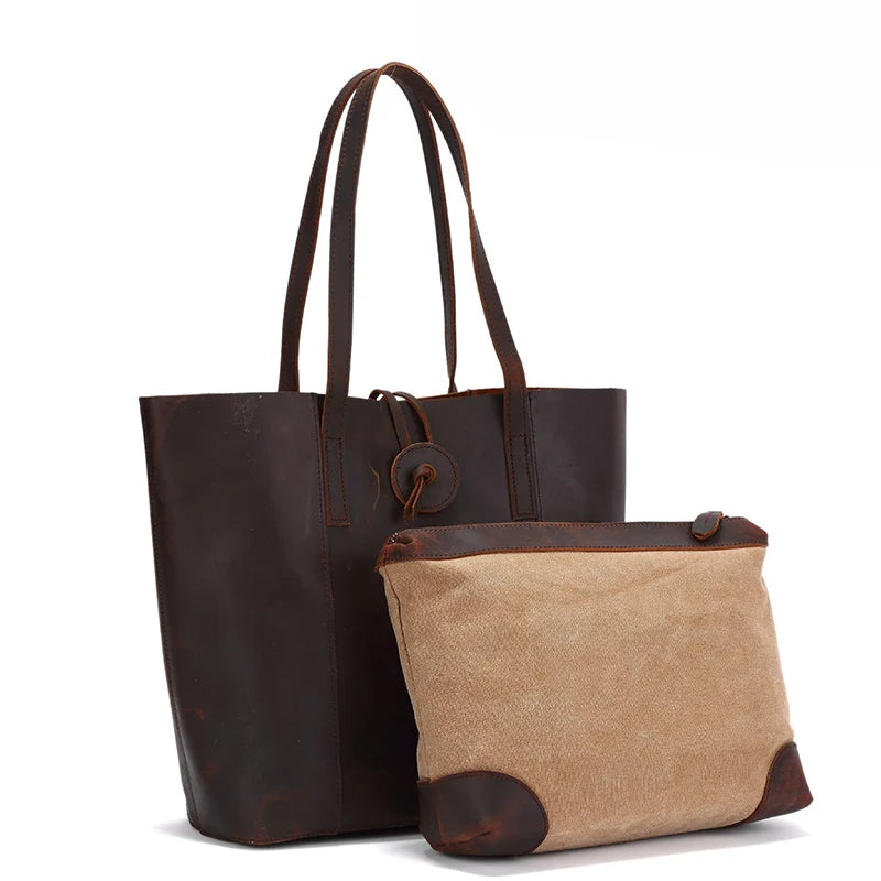 Women's Crazy Horse Leather Tote with Removable Clutch