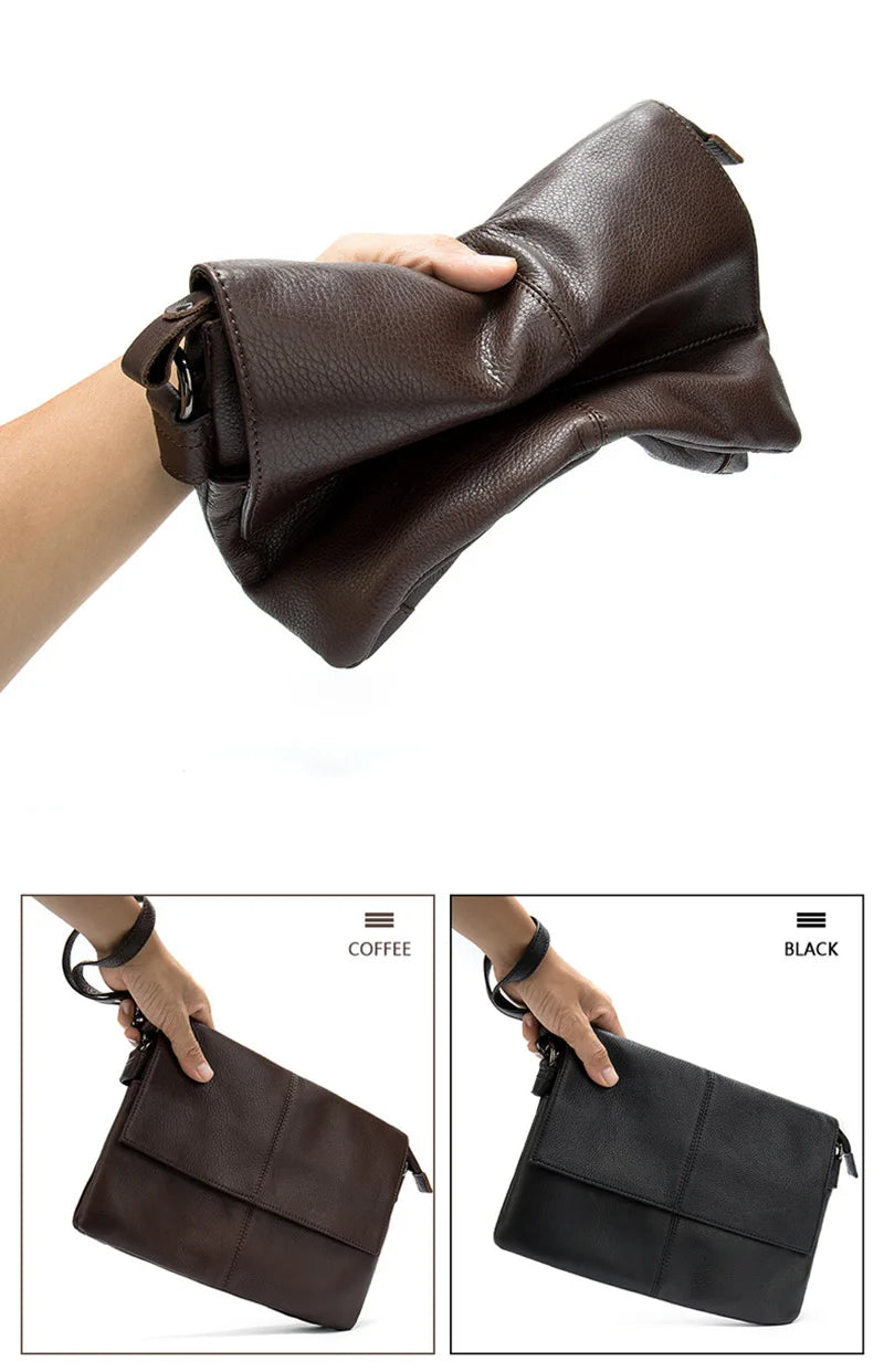 Men's Genuine Leather Clutch Wallet Double Zipper Business Bag Hand Purse