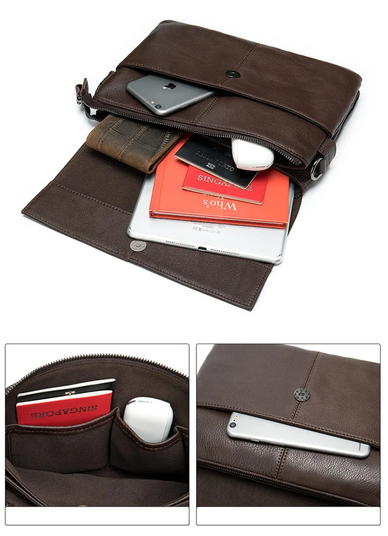 Men's Genuine Leather Clutch Wallet Double Zipper Business Bag Hand Purse