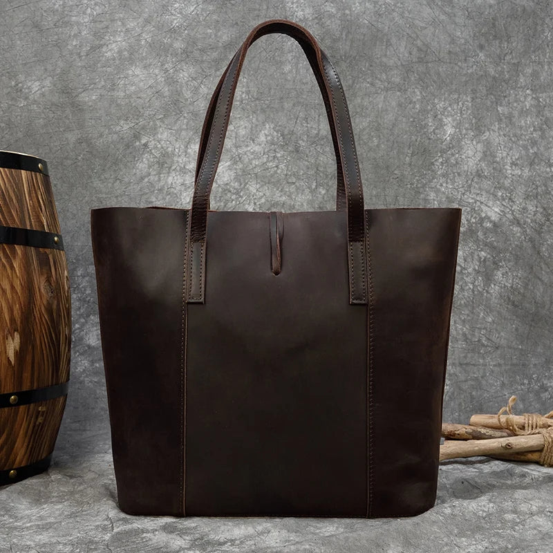 Women's Crazy Horse Leather Tote with Removable Clutch
