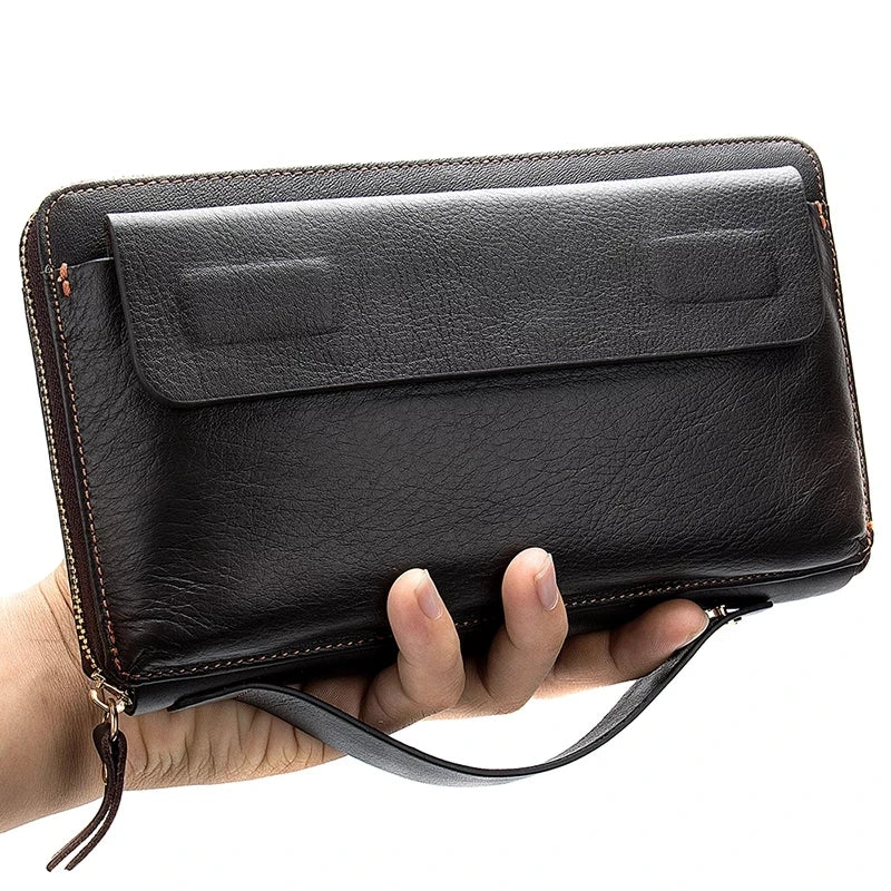 Men's Genuine Leather Business Clutch Wallet Long Phone Bag Purse