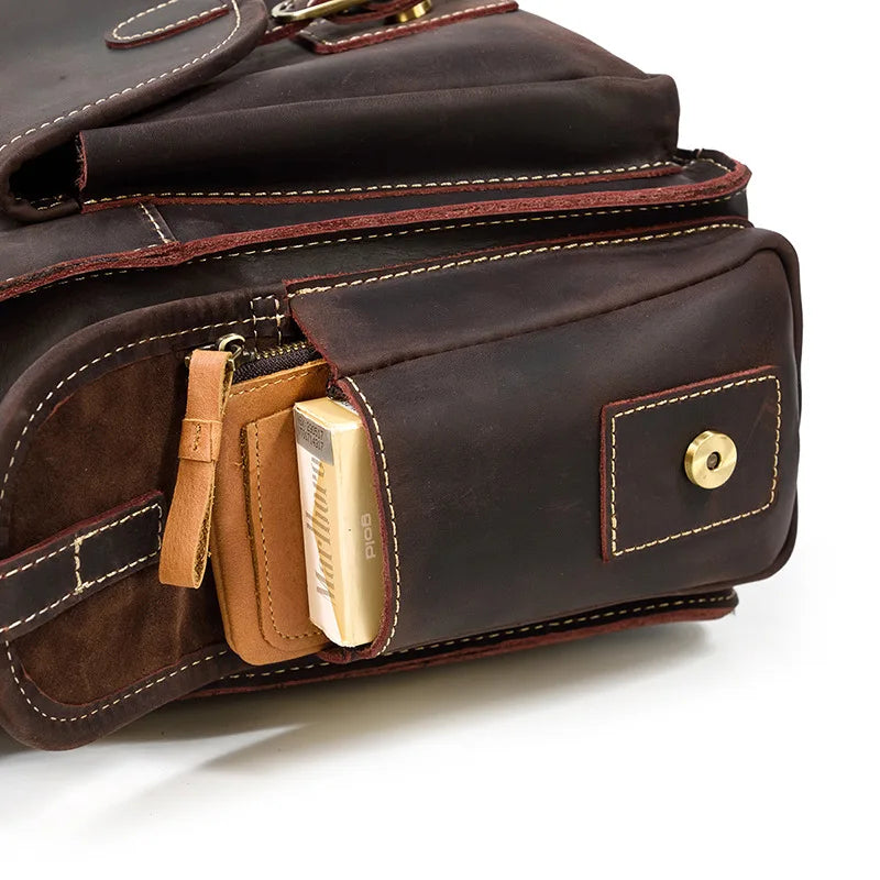 Crazy Horse Leather Messenger Briefcase for Men - 15 Inch Laptop Bag