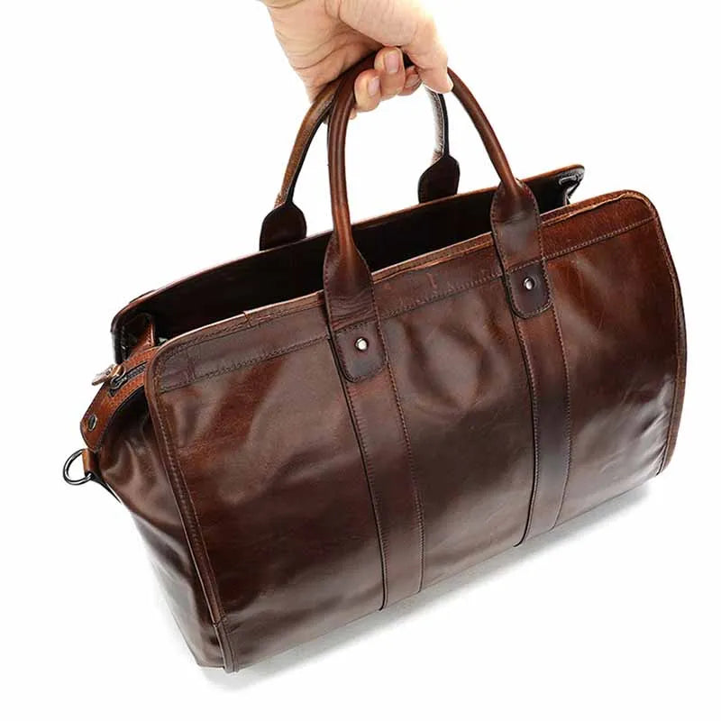 Genuine Leather Travel Bag Weekend Tote Duffle Hand Luggage