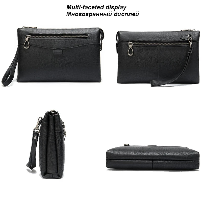 Men's Genuine Leather Clutch Wallet 7.9" iPad Soft Leather Hand Purse