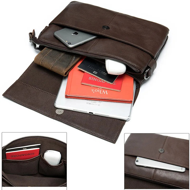 Men's Genuine Leather Clutch Wallet Double Zipper Business Bag Hand Purse