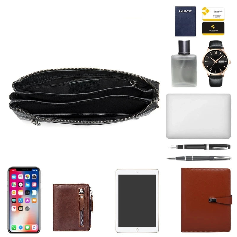 Men's Genuine Leather Clutch Wallet 7.9" iPad Soft Leather Hand Purse