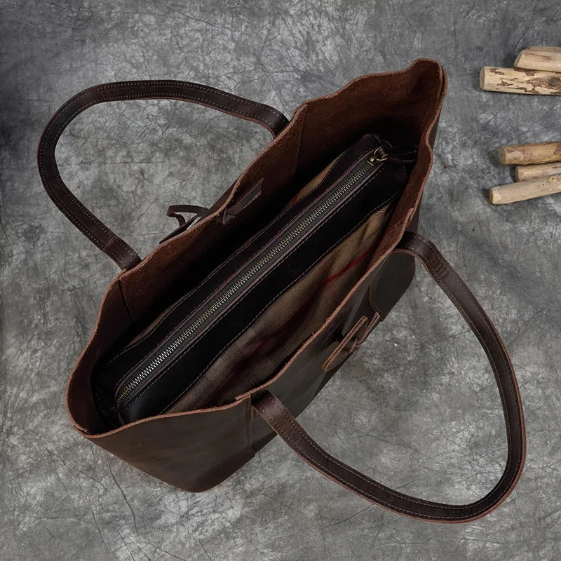 Women's Crazy Horse Leather Tote with Removable Clutch