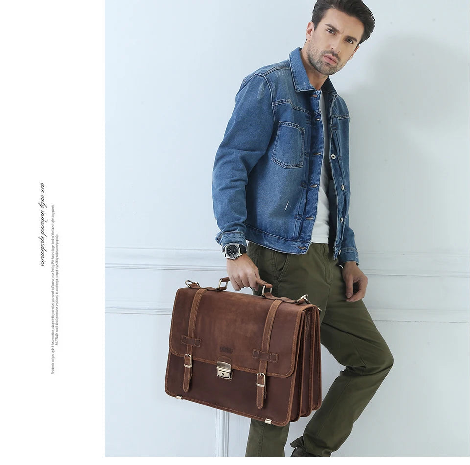 Leather Briefcase with 14-Inch Laptop Compartment