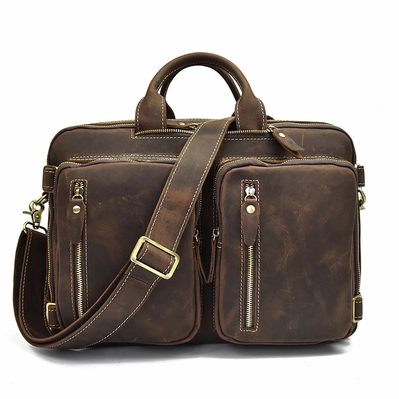 Men's Vintage Leather Laptop Backpack - 15" Business Travel Bag