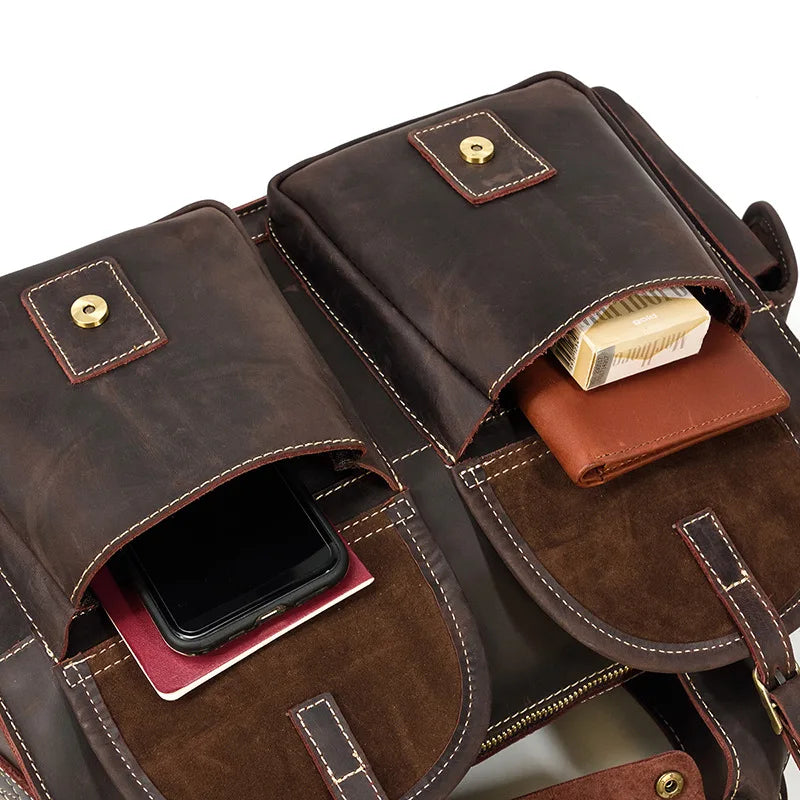 Crazy Horse Leather Messenger Briefcase for Men - 15 Inch Laptop Bag