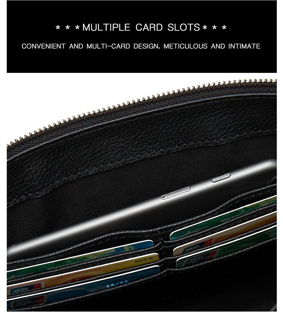 Men's Genuine Leather Clutch Wallet 7.9" iPad Soft Leather Hand Purse