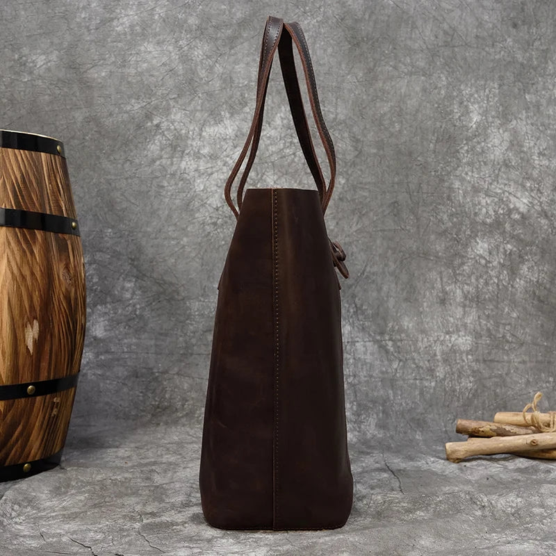 Women's Crazy Horse Leather Tote with Removable Clutch