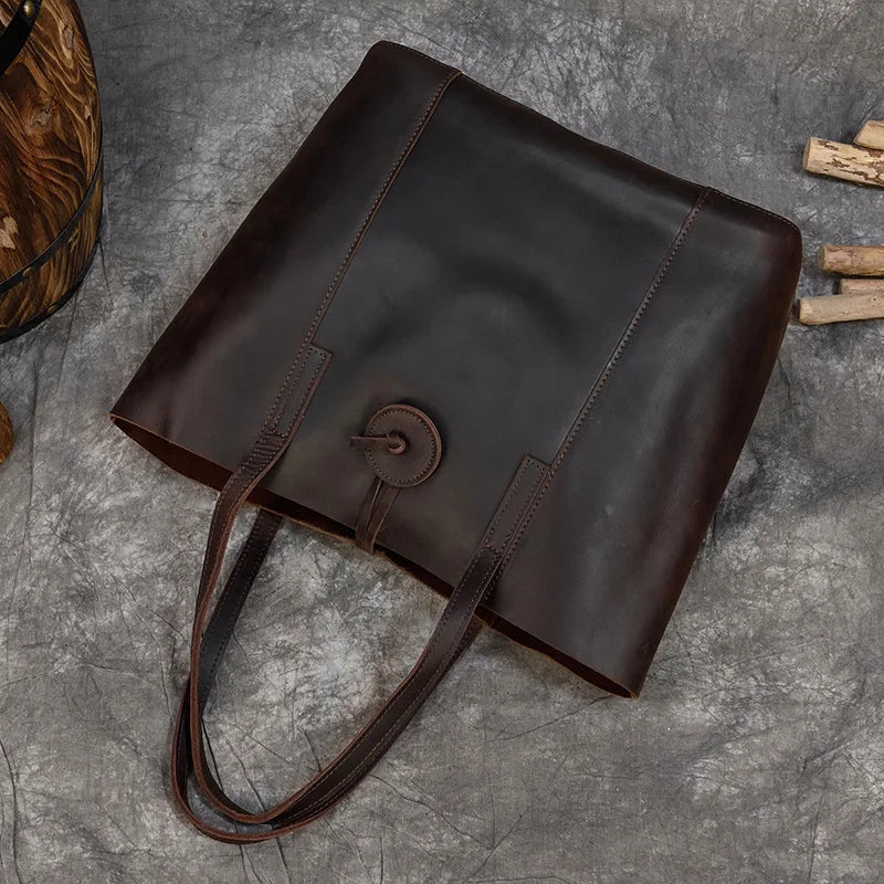 Women's Crazy Horse Leather Tote with Removable Clutch