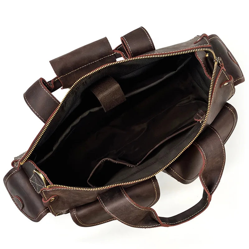 Crazy Horse Leather Messenger Briefcase for Men - 15 Inch Laptop Bag