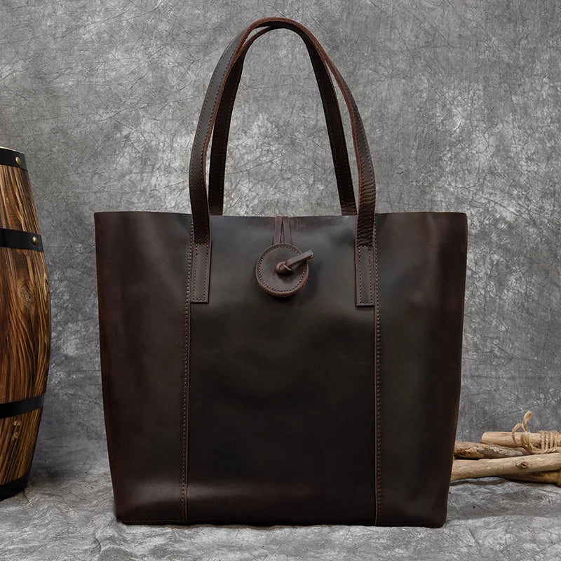 Women's Crazy Horse Leather Tote with Removable Clutch