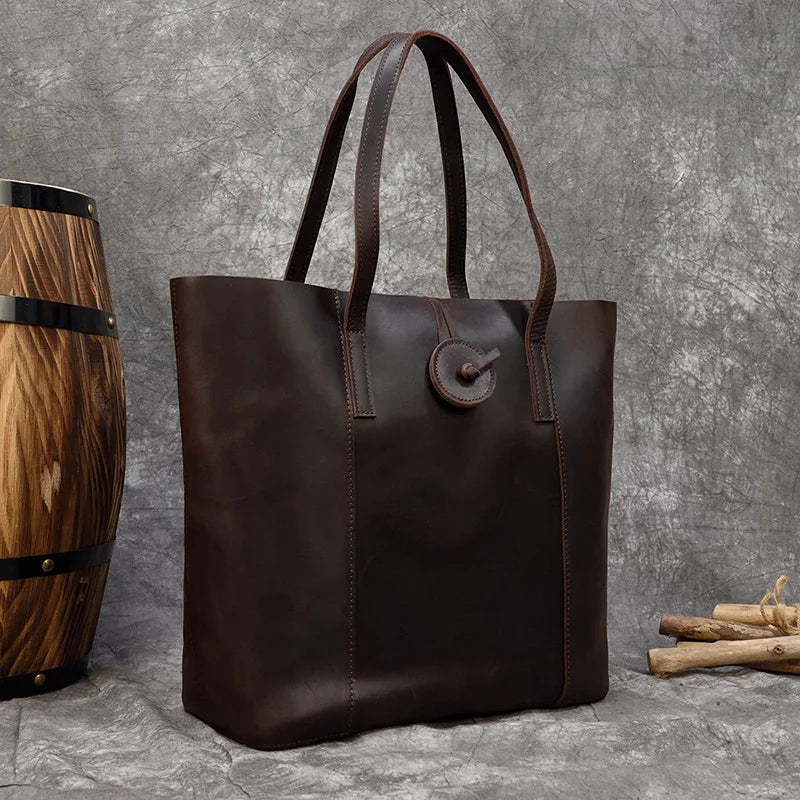 Women's Crazy Horse Leather Tote with Removable Clutch