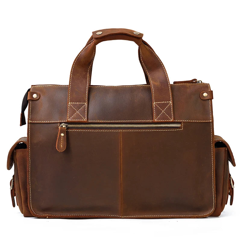 Crazy Horse Leather Messenger Briefcase for Men - 15 Inch Laptop Bag