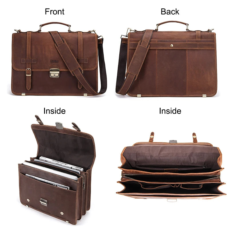 Leather Briefcase with 14-Inch Laptop Compartment