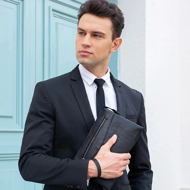 Men's Genuine Leather Clutch Wallet 7.9" iPad Soft Leather Hand Purse