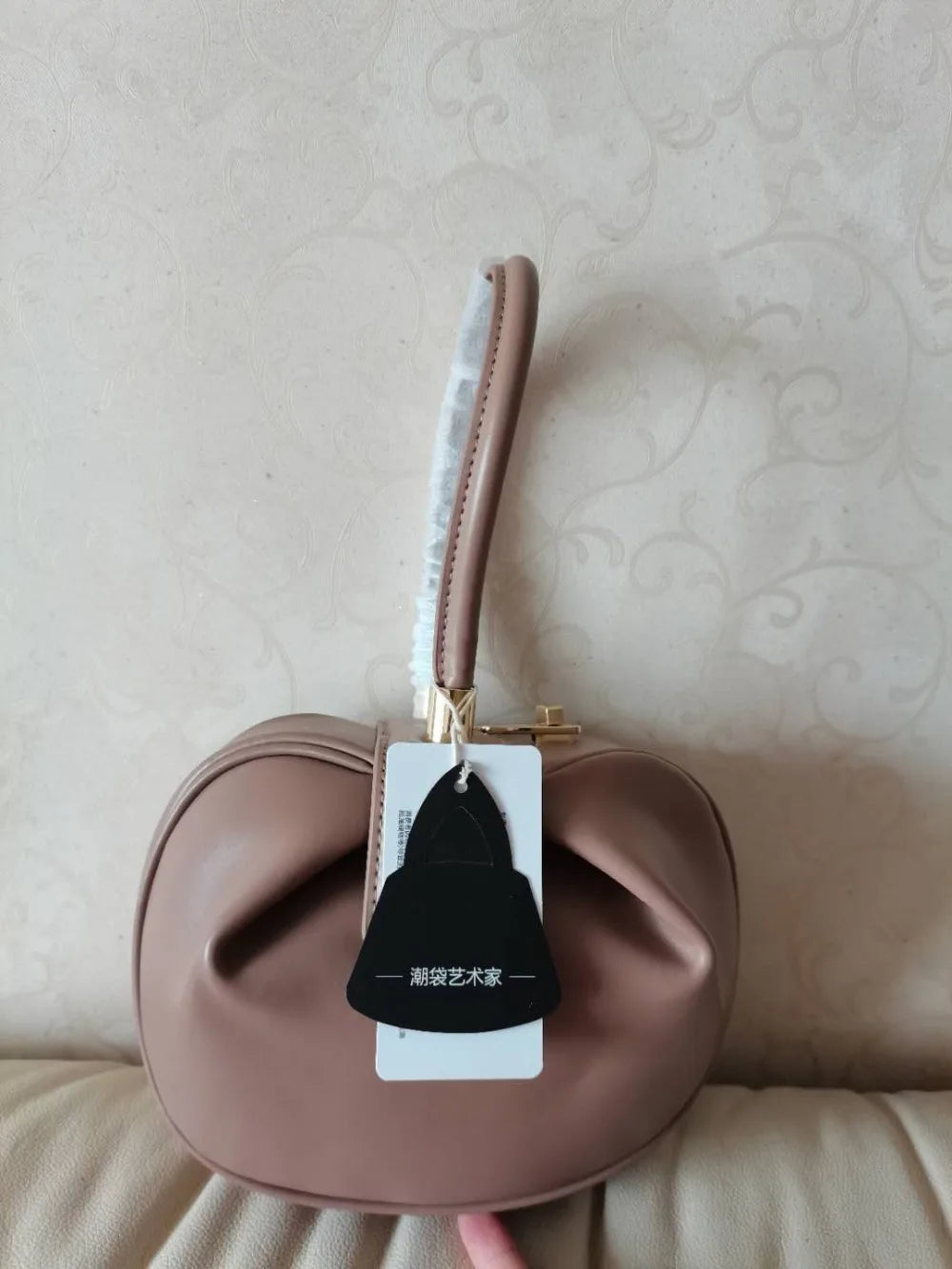 Women's Leather Dumpling Clutch - Khaki