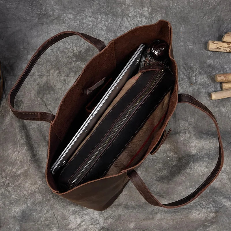 Women's Crazy Horse Leather Tote with Removable Clutch