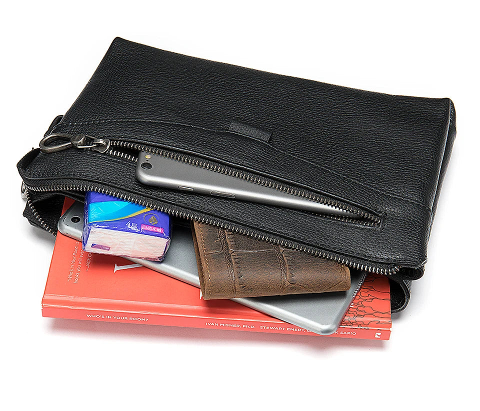 Men's Genuine Leather Clutch Wallet 7.9" iPad Soft Leather Hand Purse