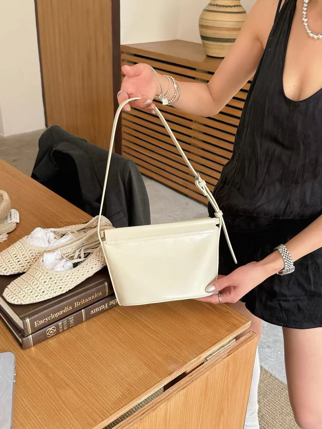 Beige Glossy Leather Flap Crossbody | KQ Premium