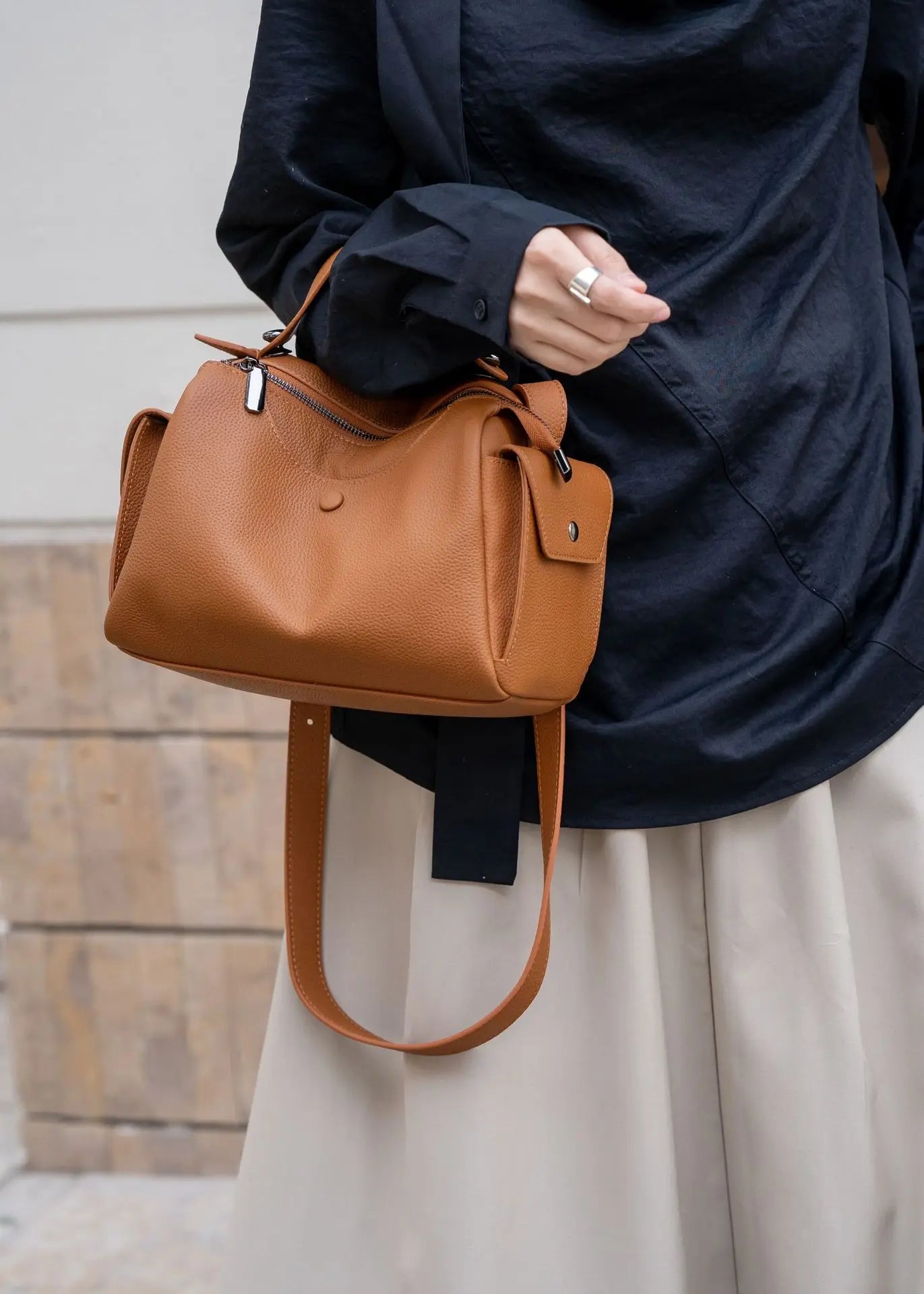 Beige Togo Leather Boston Tote - KQ Premium 2026