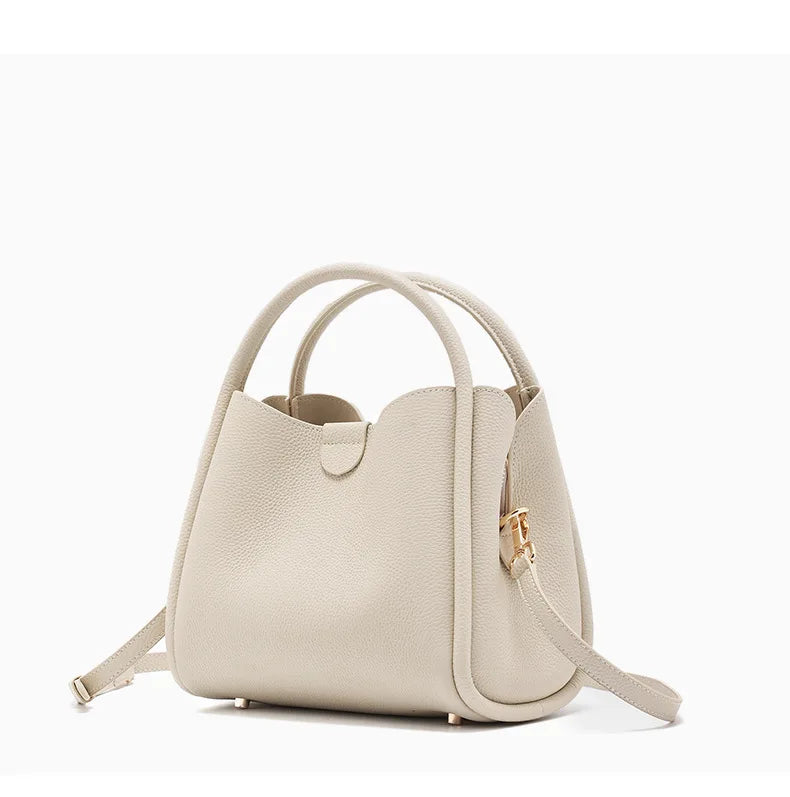 Beige Leather Bucket Tote Bag 2026