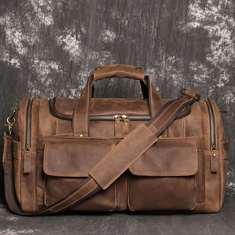 Leather Travel Bag – Large Capacity Weekend Duffel with Strap
