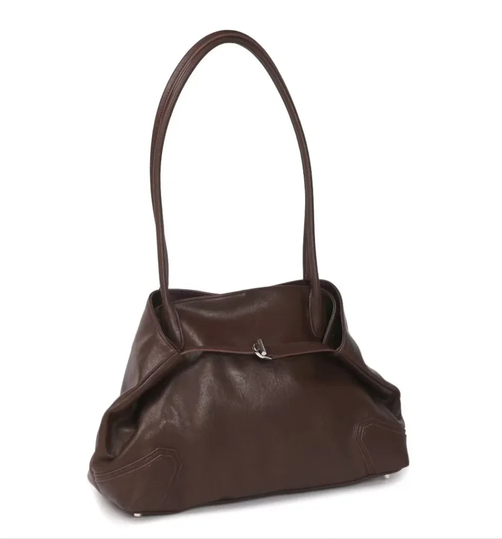 Beige Coffee Leather Tote Bag
