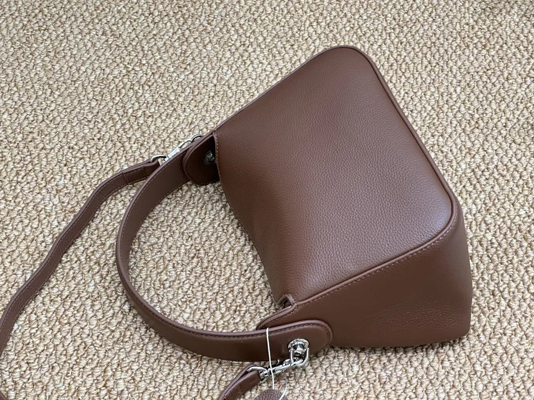 Beige Yellow Leather Tote Bag - Magnetic Closure Shoulder Handbag