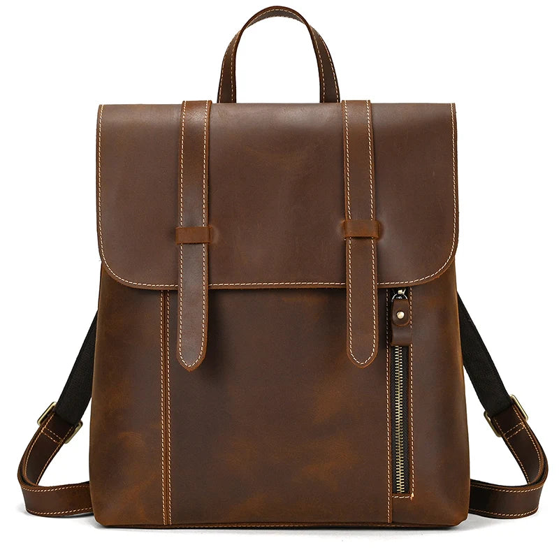 Men's Casual Genuine Leather Backpack 2-Way Travel Daypack