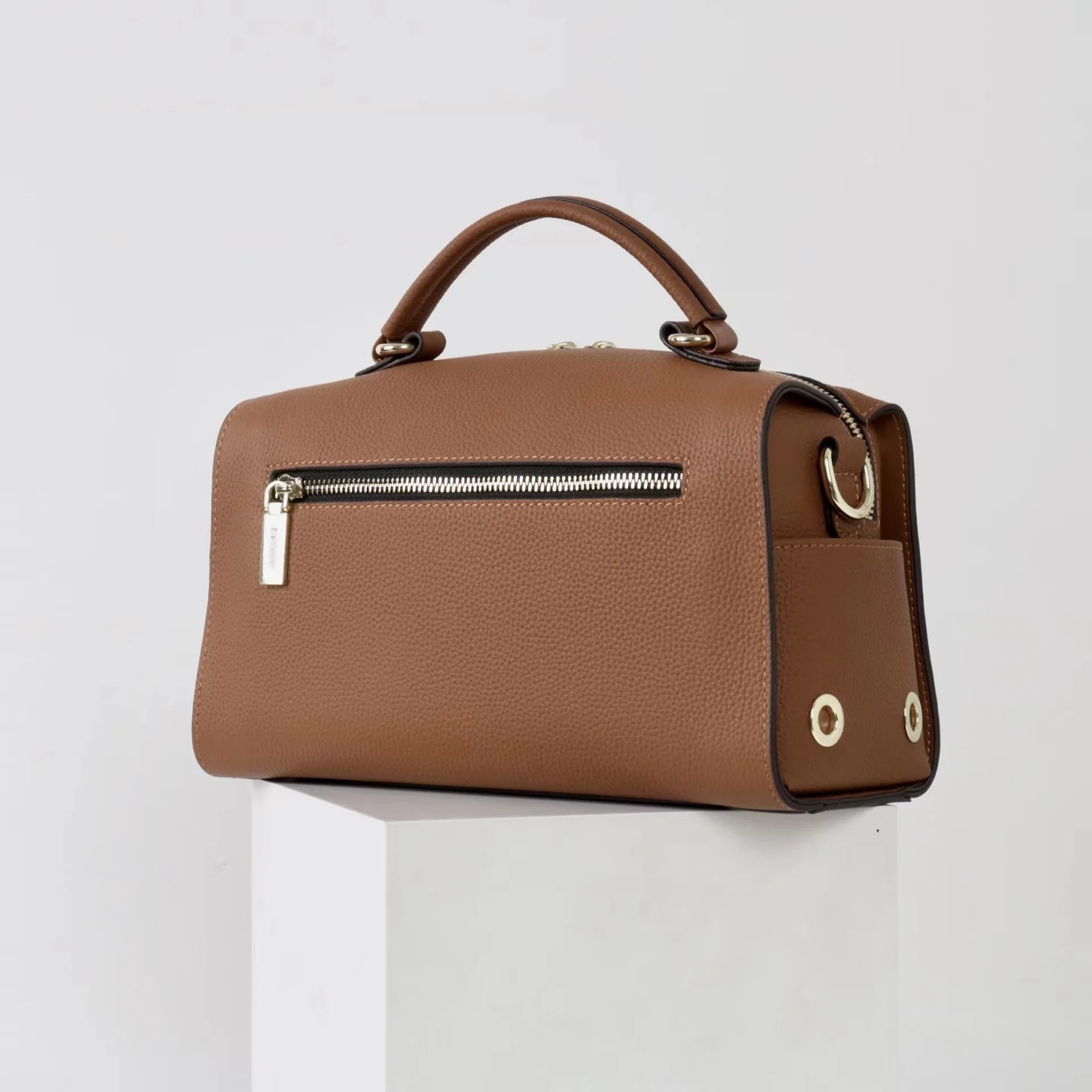 Beige Leather Bowling Tote