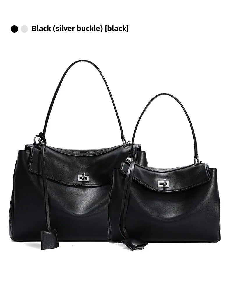 Leather Tote Bag – Large Capacity Shoulder Bag with Lock Closure
