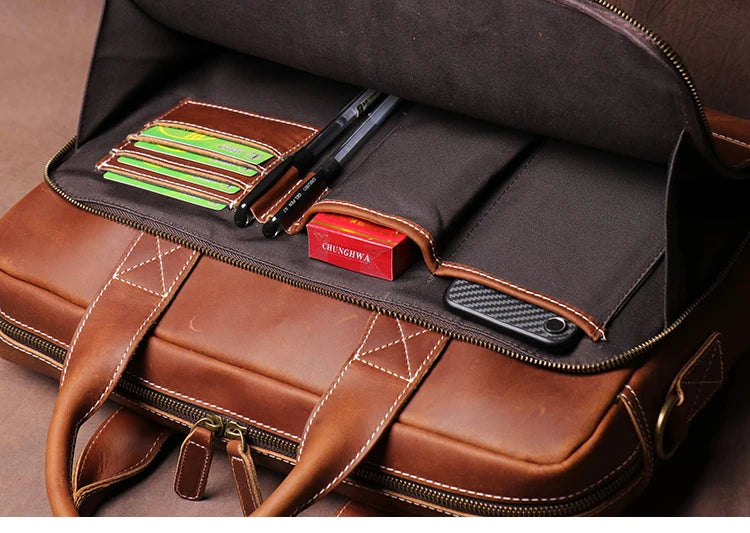 Leather Briefcase 15.6" Laptop Bag – Vintage Business Messenger