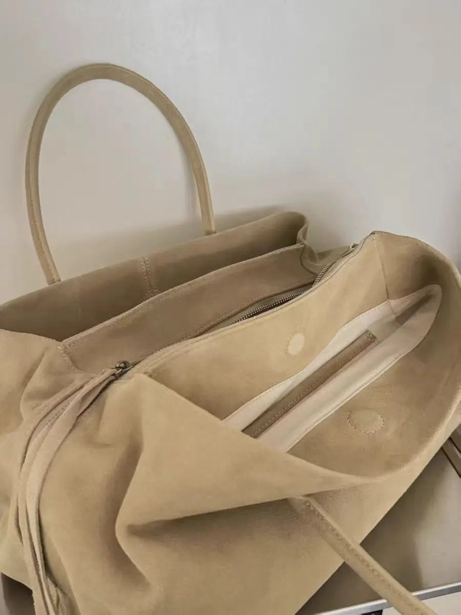 Apricot Suede Multi-Layer Tote - Large Commuter Handbag