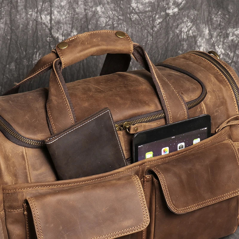 Leather Travel Bag – Large Capacity Weekend Duffel with Strap