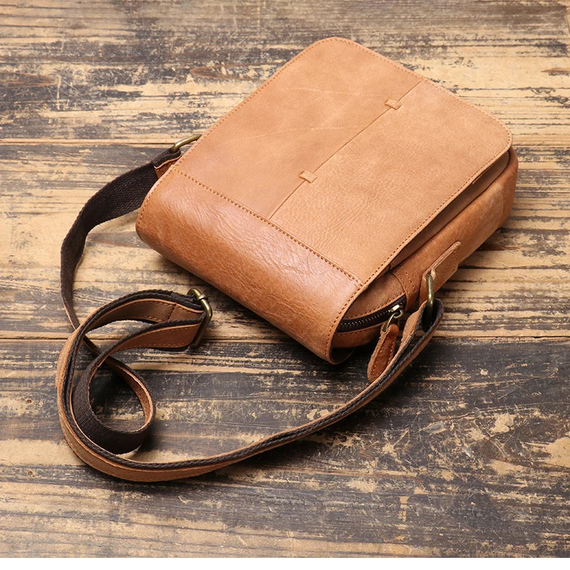 Leather Shoulder Bag with Flap - Vintage Crossbody for iPad