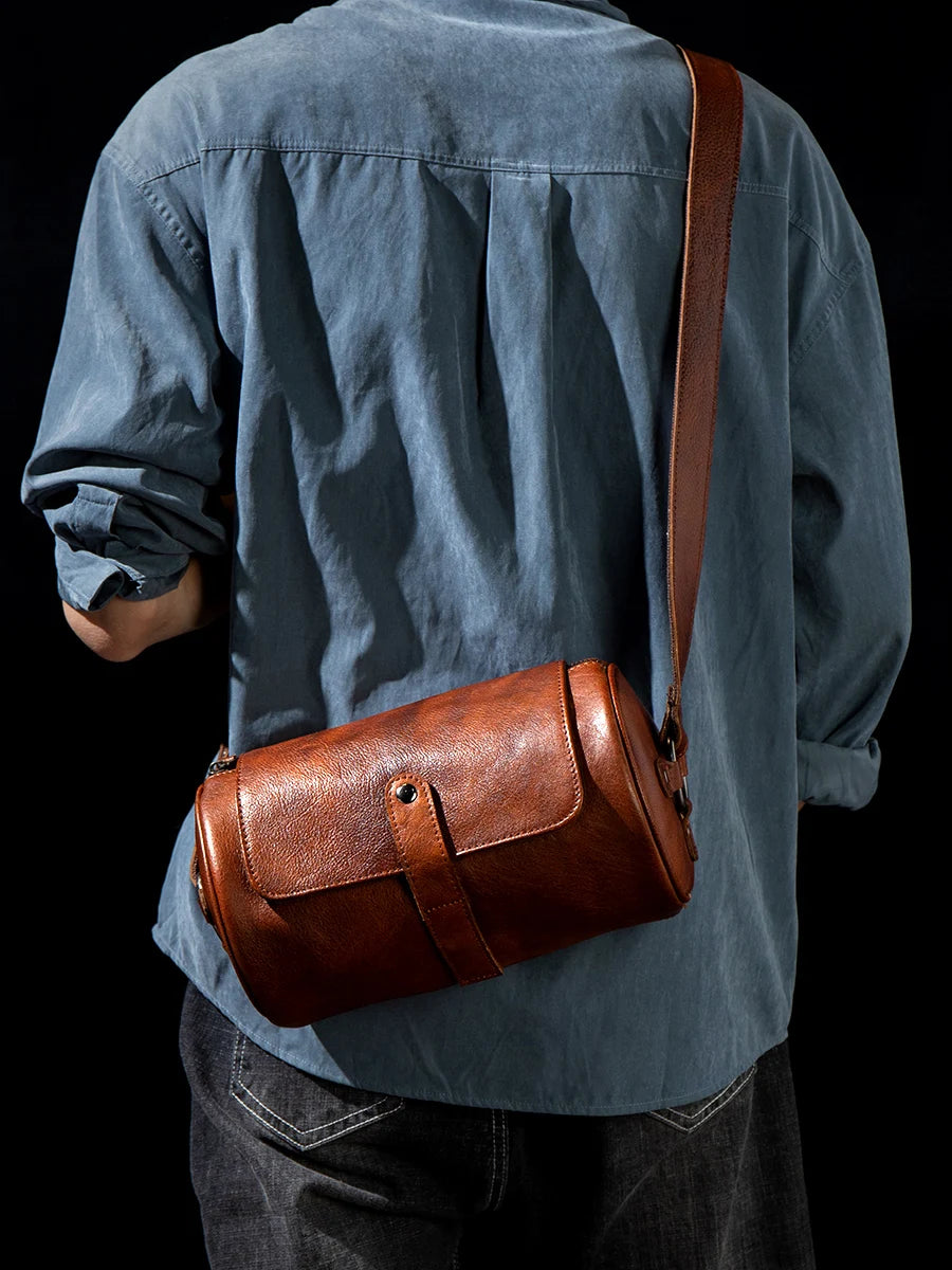 Leather Crossbody Bag with Cylinder Design