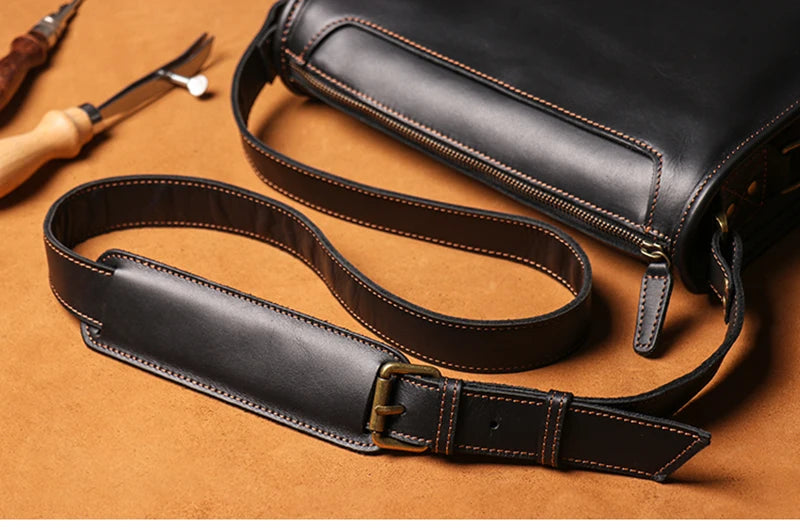 Crazy Horse Leather Messenger Bag with Laptop Compartment