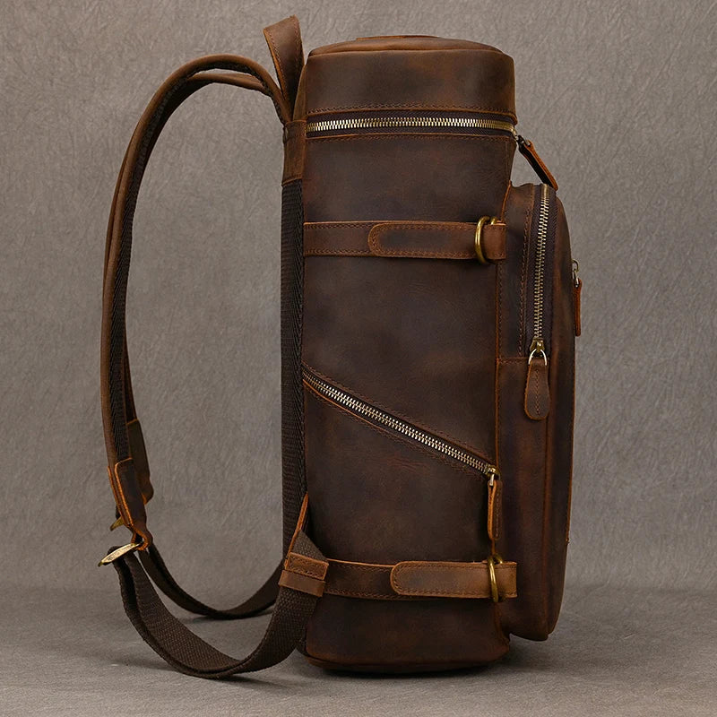 Men's Vintage Leather Backpack - 15.6" Laptop Travel Rucksack